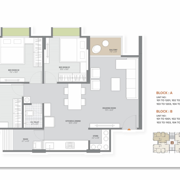 3BHK Floor Plan Sahajanand Safal