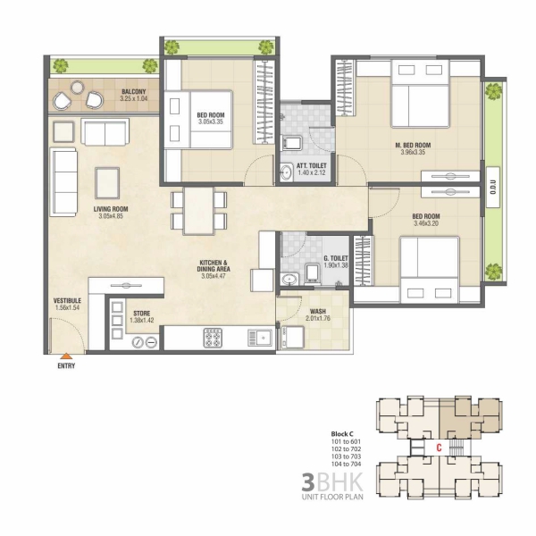 3BHK Unit Plan Sahajanand Sparsh